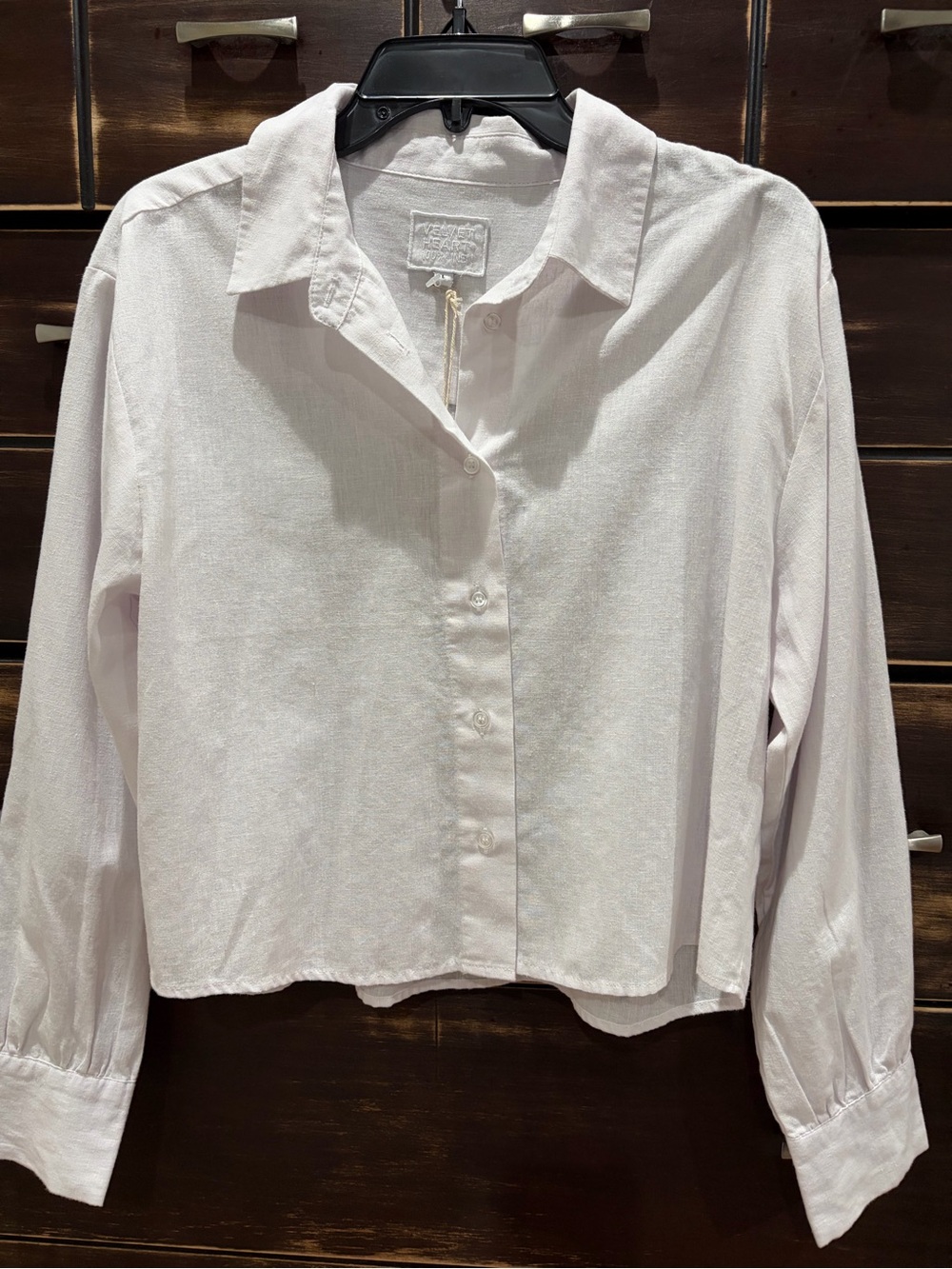 Velvet Heart 100% Linen white Button-Front Women's Shirt - Casual Collared Top/S